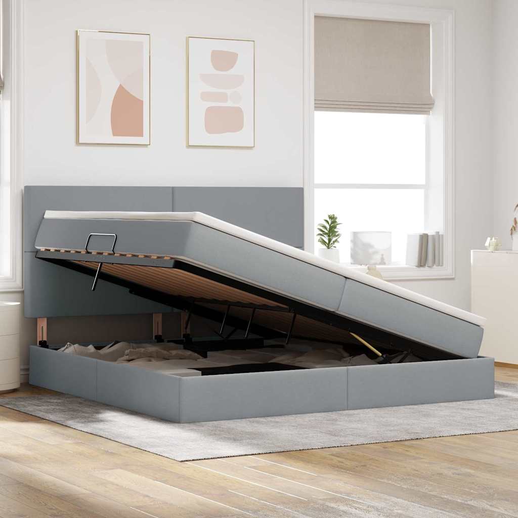 Letto con contenitore e LED Grigio chiaro 200 x 200 cm