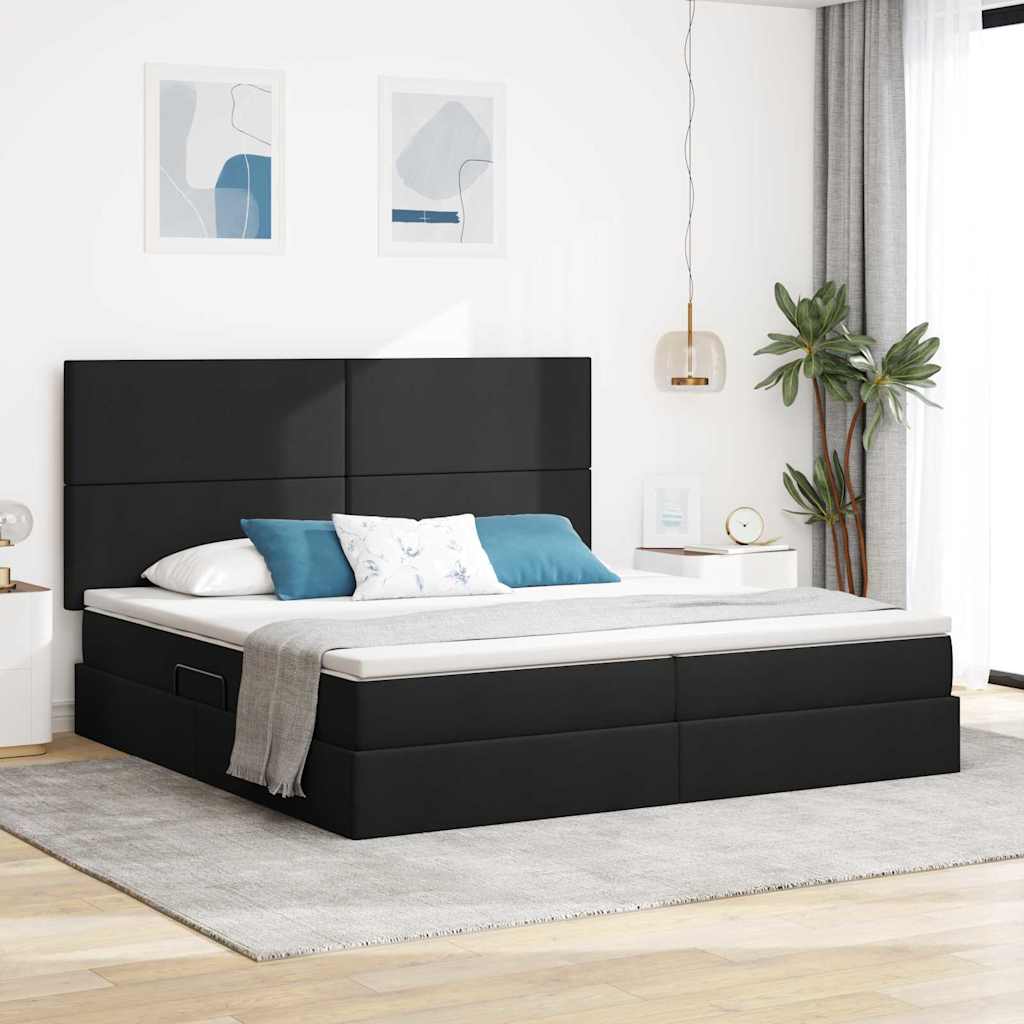 Letto con contenitore e LED Nero 200 x 200 cm Poliestere
