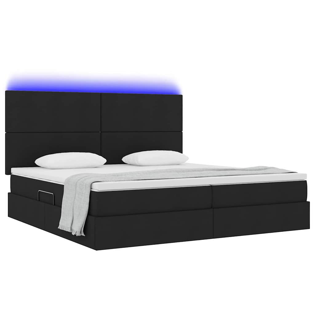 Letto con contenitore LED e materasso Nero 200 x 200 cm Tessuto | homemem39