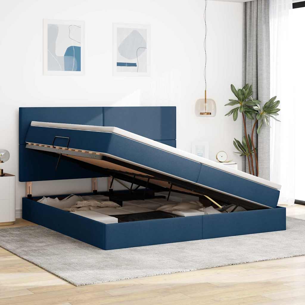 Letto con contenitore LED e materasso Blu 200 x 200 cm Tessuto | homemem39