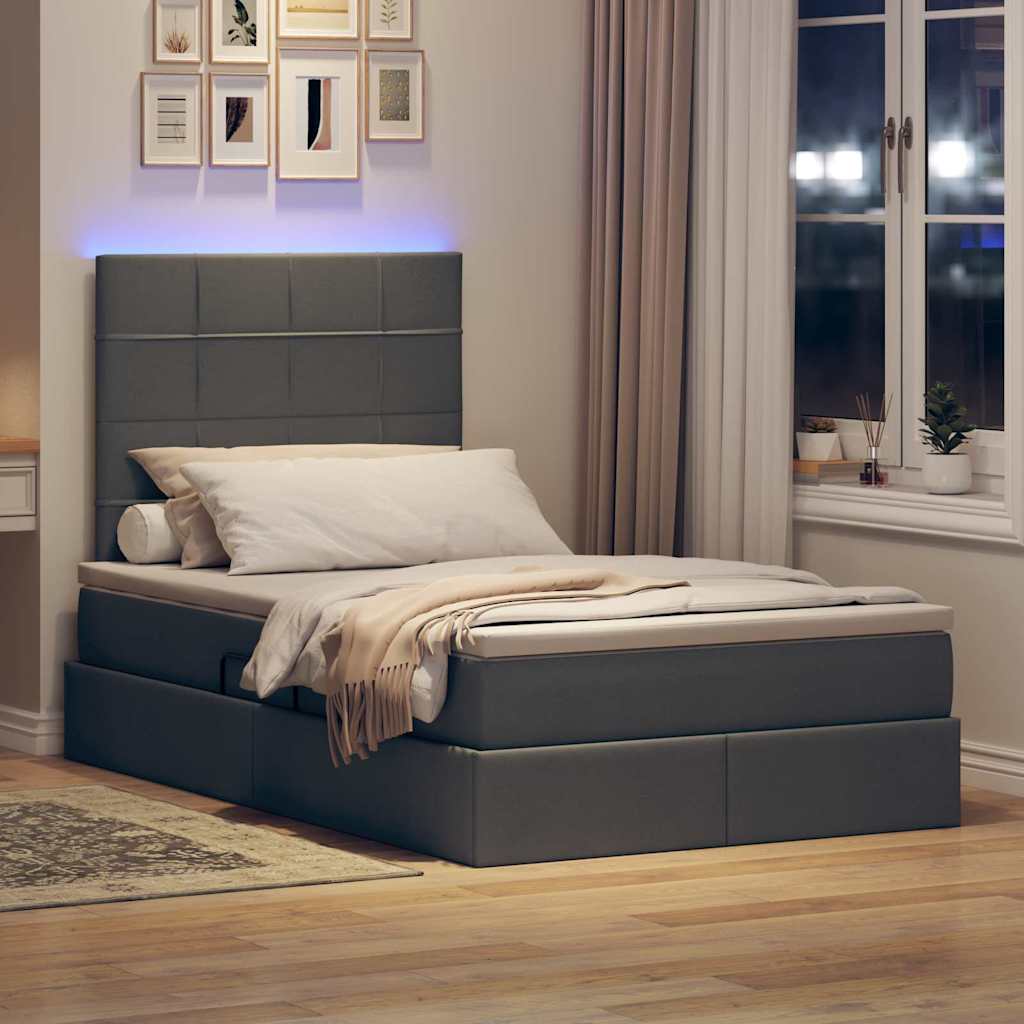 Letto con contenitore e LED Grigio scuro 120 x 200 cm