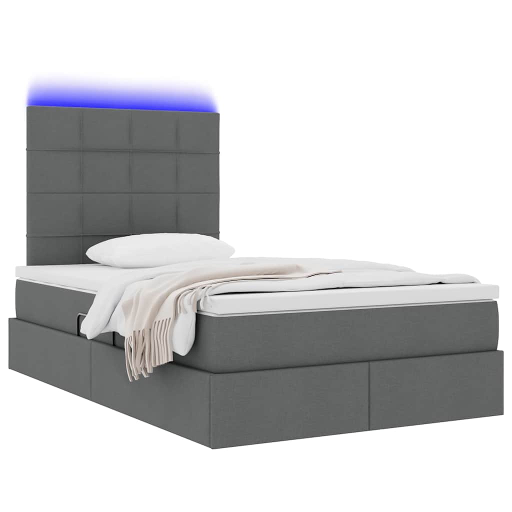 Letto con contenitore e LED Grigio scuro 120 x 200 cm