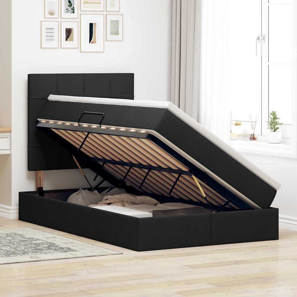 Letto con contenitore LED e materasso Nero 120 x 200 cm Tessuto | homemem39