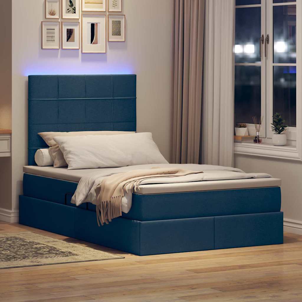 Letto con contenitore LED e materasso Blu 120 x 200 cm Tessuto | homemem39