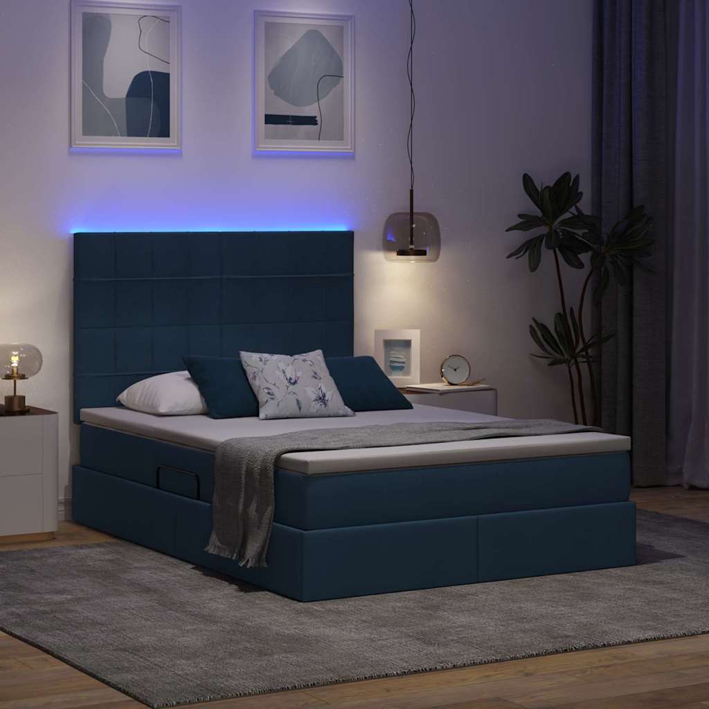 Letto con contenitore e LED Blu 140 x 190 cm Poliestere