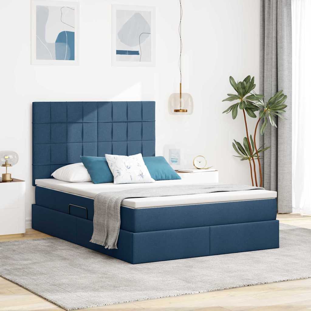 Letto con contenitore e LED Blu 140 x 190 cm Poliestere