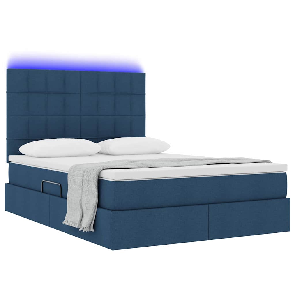 Letto con contenitore e LED Blu 140 x 190 cm Poliestere