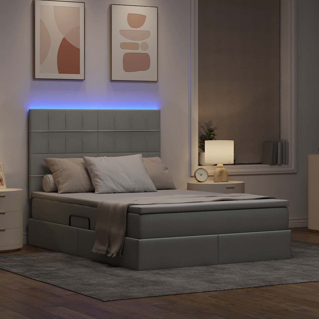 Letto con contenitore e LED Grigio chiaro 140 x 200 cm