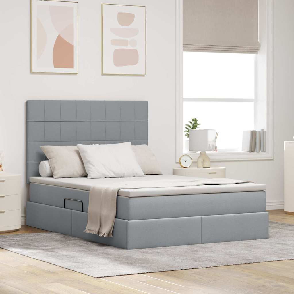 Letto con contenitore e LED Grigio chiaro 140 x 200 cm
