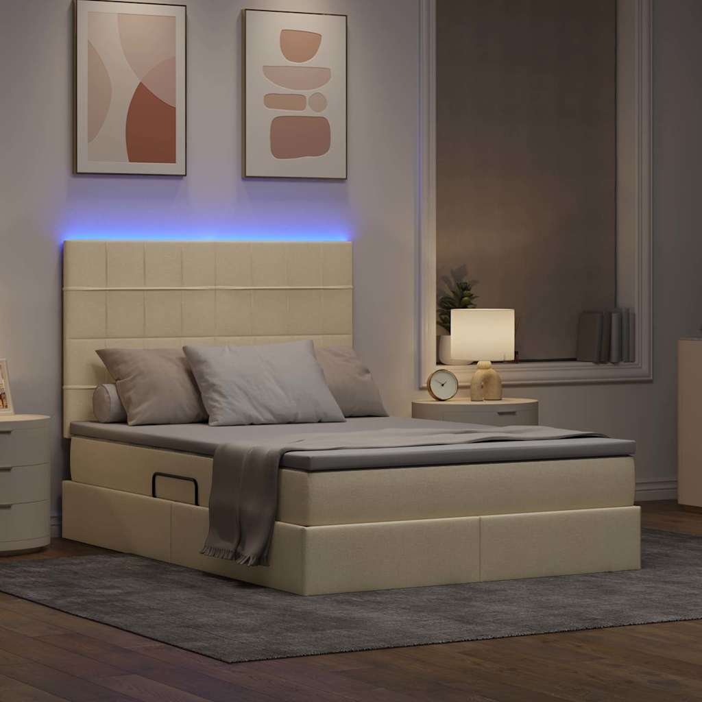 Letto con contenitore LED e materasso Crema 140 x 200 cm | homemem39