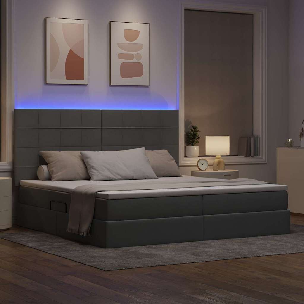 Letto con contenitore e LED Grigio chiaro 200 x 200 cm