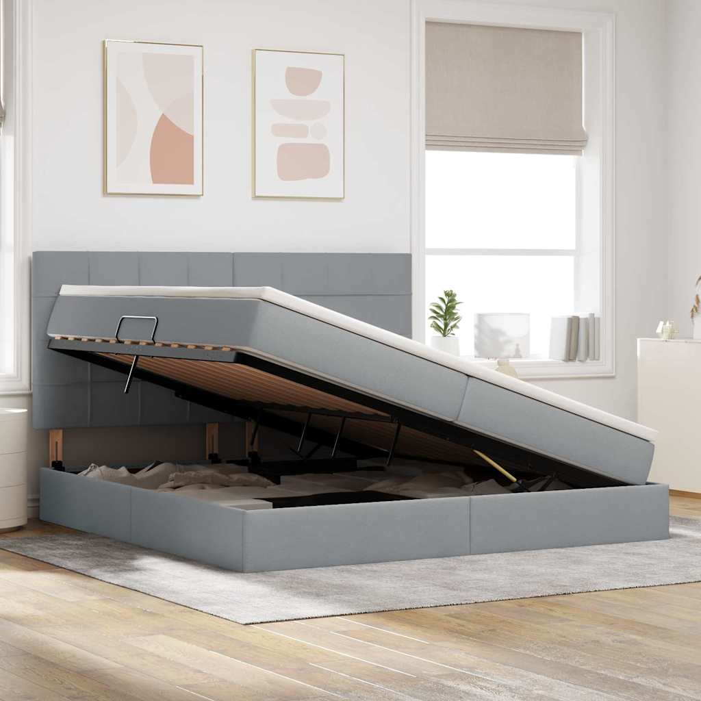 Letto con contenitore e LED Grigio chiaro 200 x 200 cm