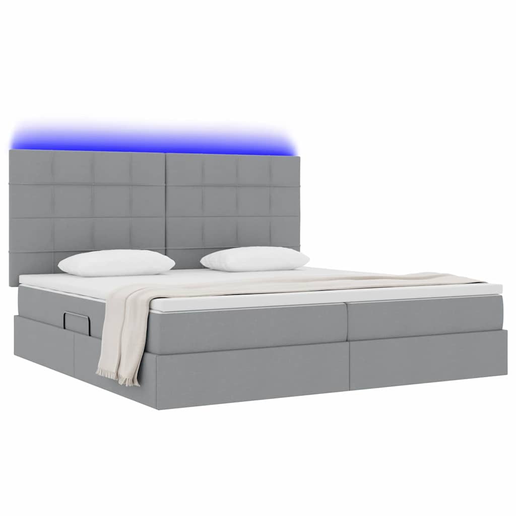 Letto con contenitore e LED Grigio chiaro 200 x 200 cm