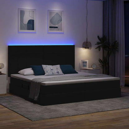 Letto con contenitore e LED Nero 200 x 200 cm Poliestere