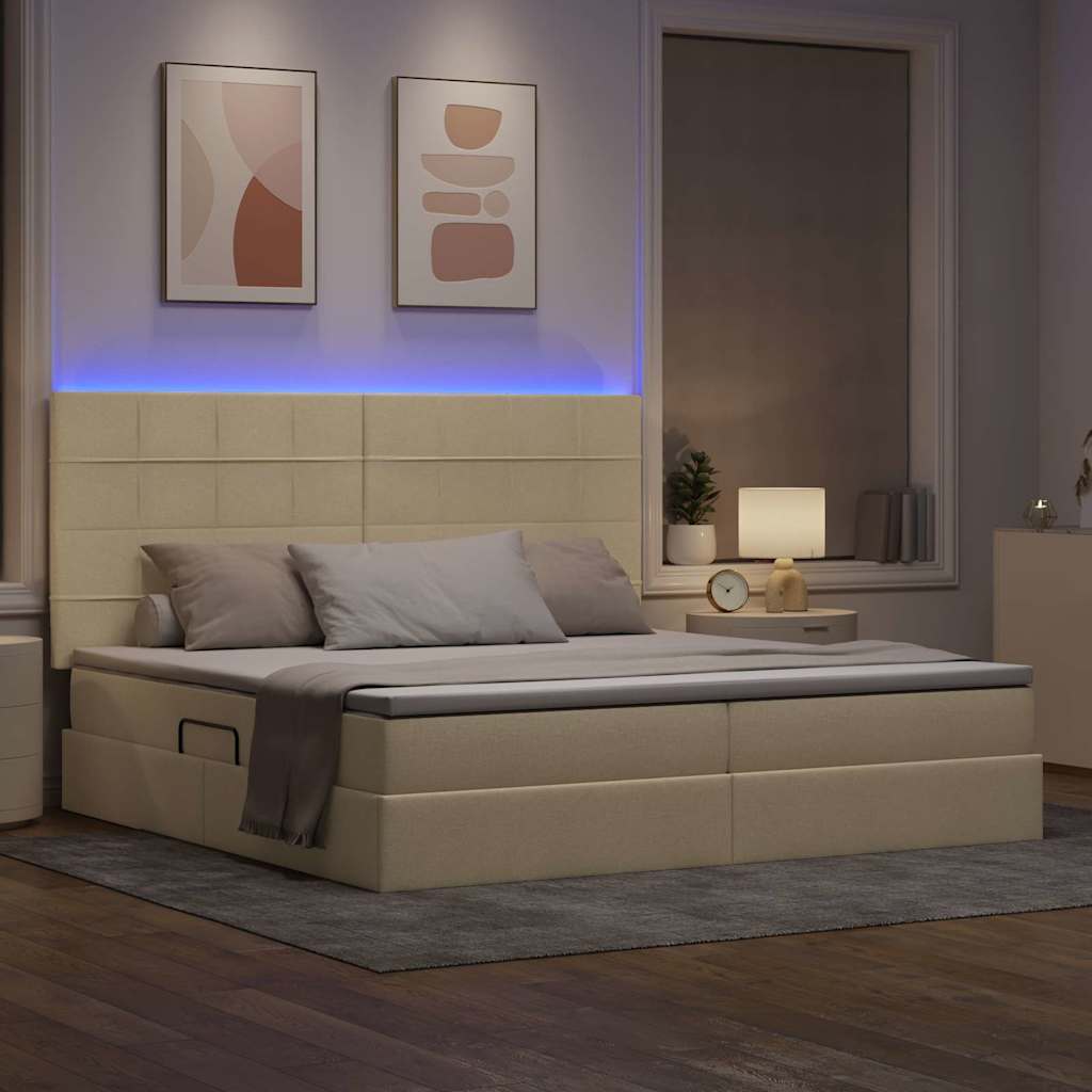 Letto con contenitore LED e materasso Crema 200 x 200 cm | homemem39