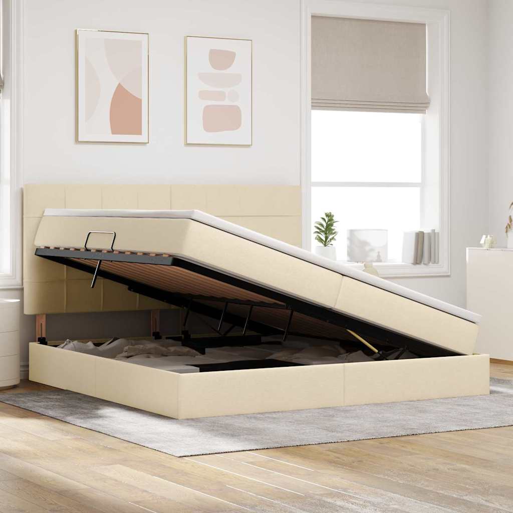 Letto con contenitore LED e materasso Crema 200 x 200 cm | homemem39
