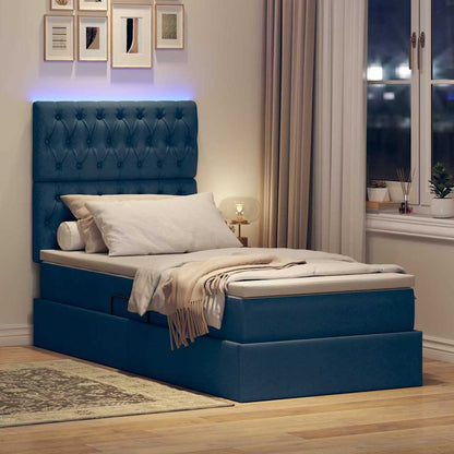 Letto con contenitore LED e materasso Blu 90 x 190 cm Tessuto | homemem39