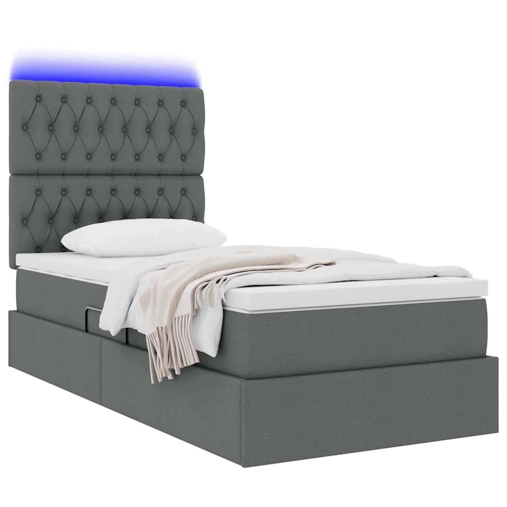 Letto con contenitore LED e materasso Grigio Scuro 90 x 200 cm