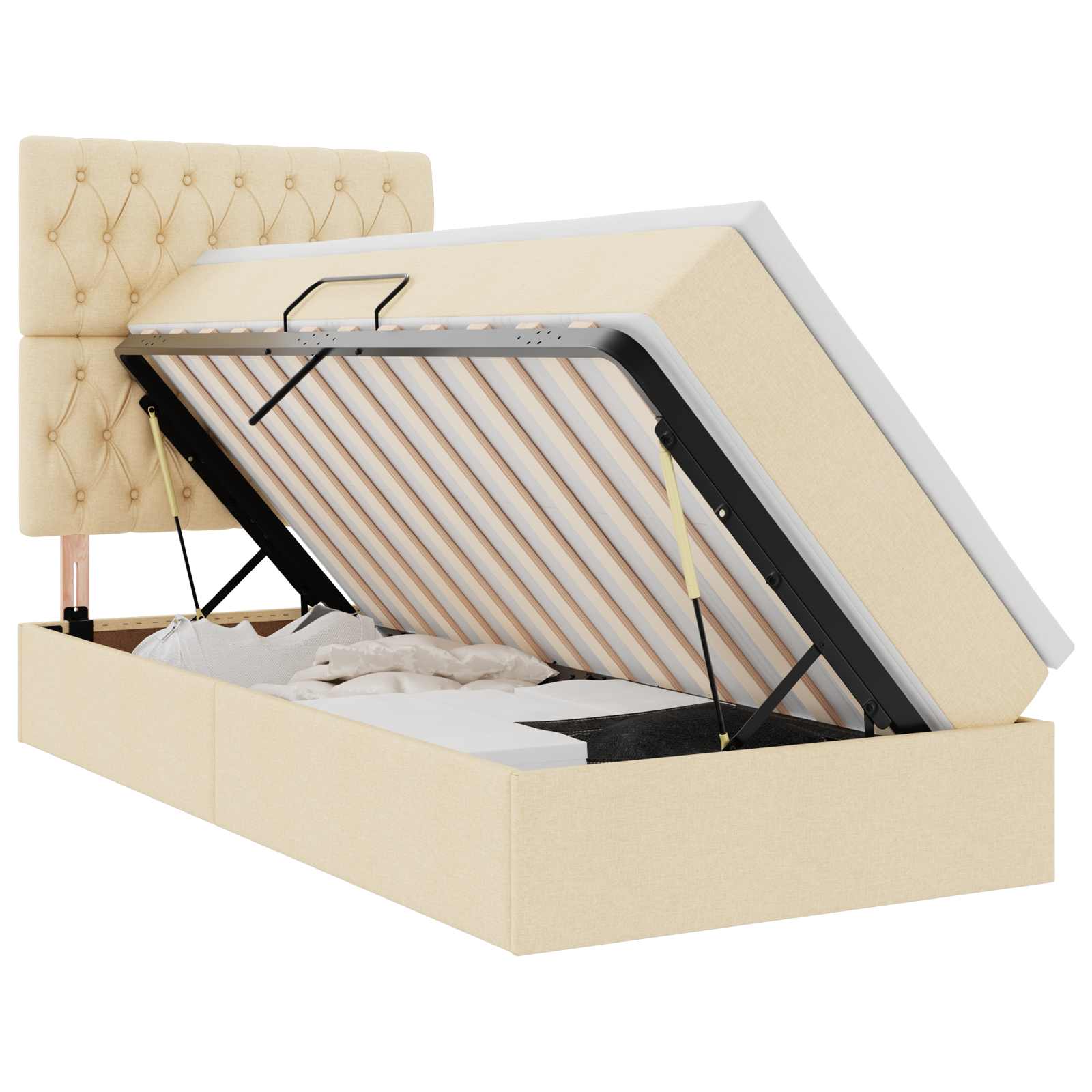 Letto con contenitore LED e materasso Crema 90 x 200 cm Tessuto | homemem39