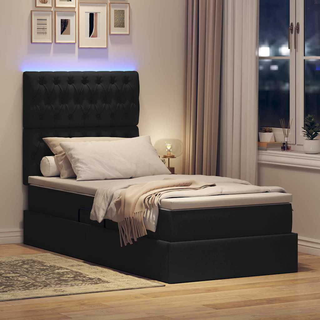 Letto con contenitore LED e materasso Nero 100 x 200 cm Tessuto | homemem39