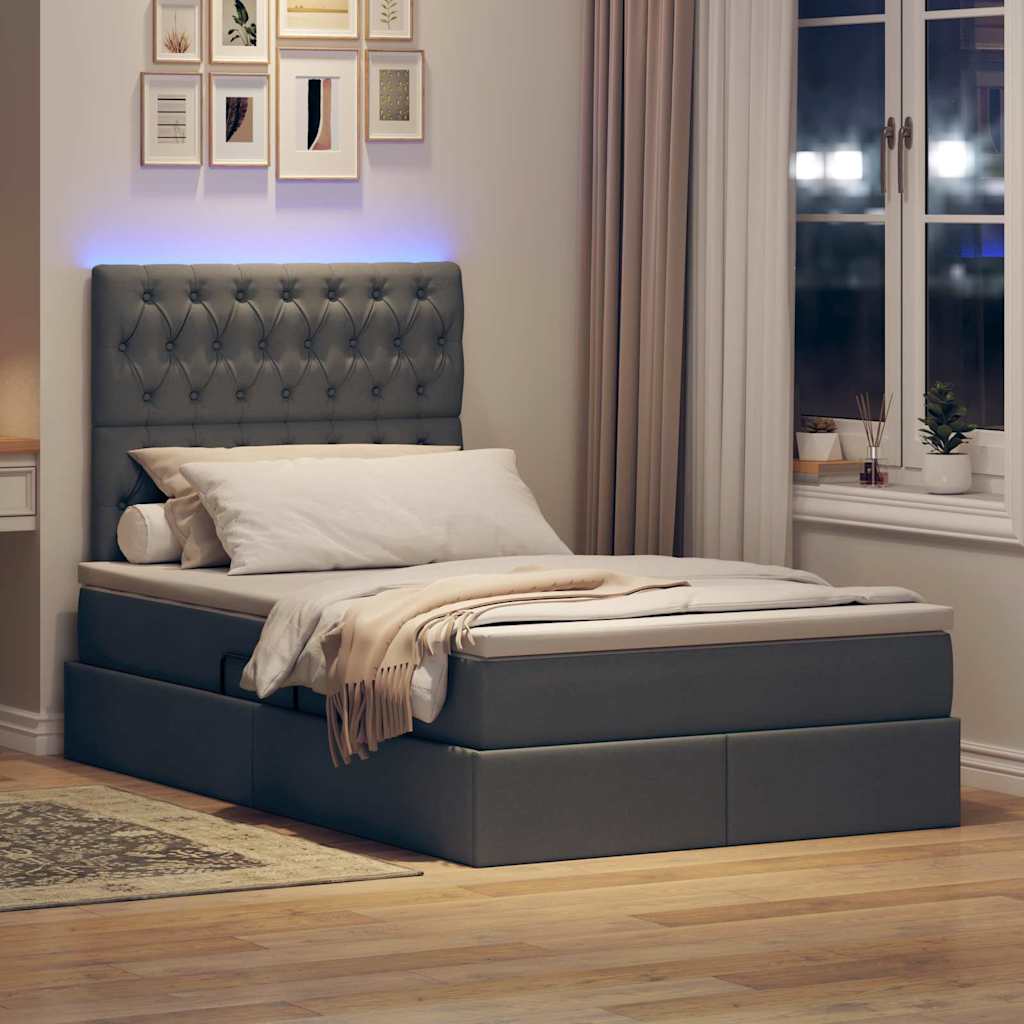 Letto con contenitore e LED Grigio scuro 120 x 200 cm