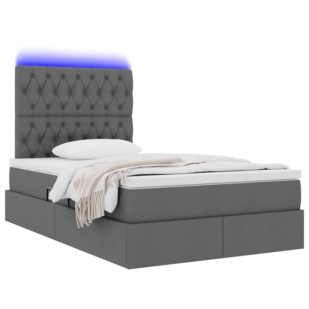Letto con contenitore e LED Grigio scuro 120 x 200 cm