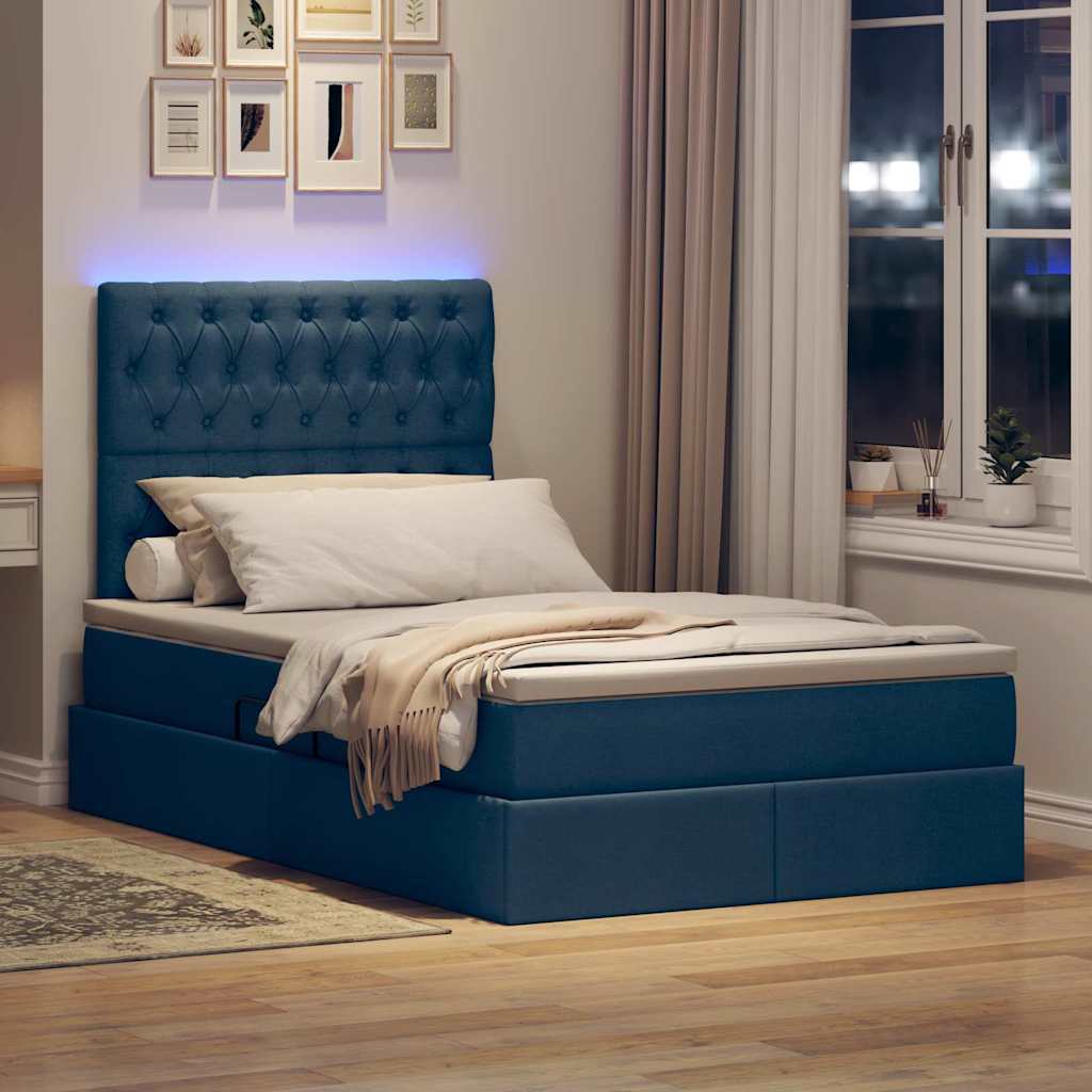 Letto con contenitore LED e materasso Blu 120 x 200 cm Tessuto | homemem39