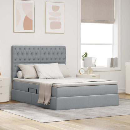 Letto con contenitore e LED Grigio chiaro 140 x 190 cm
