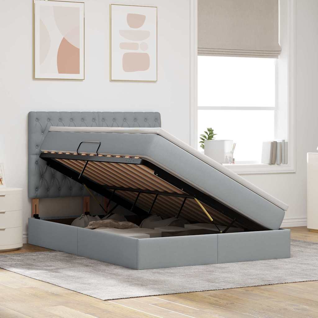 Letto con contenitore e LED Grigio chiaro 140 x 190 cm