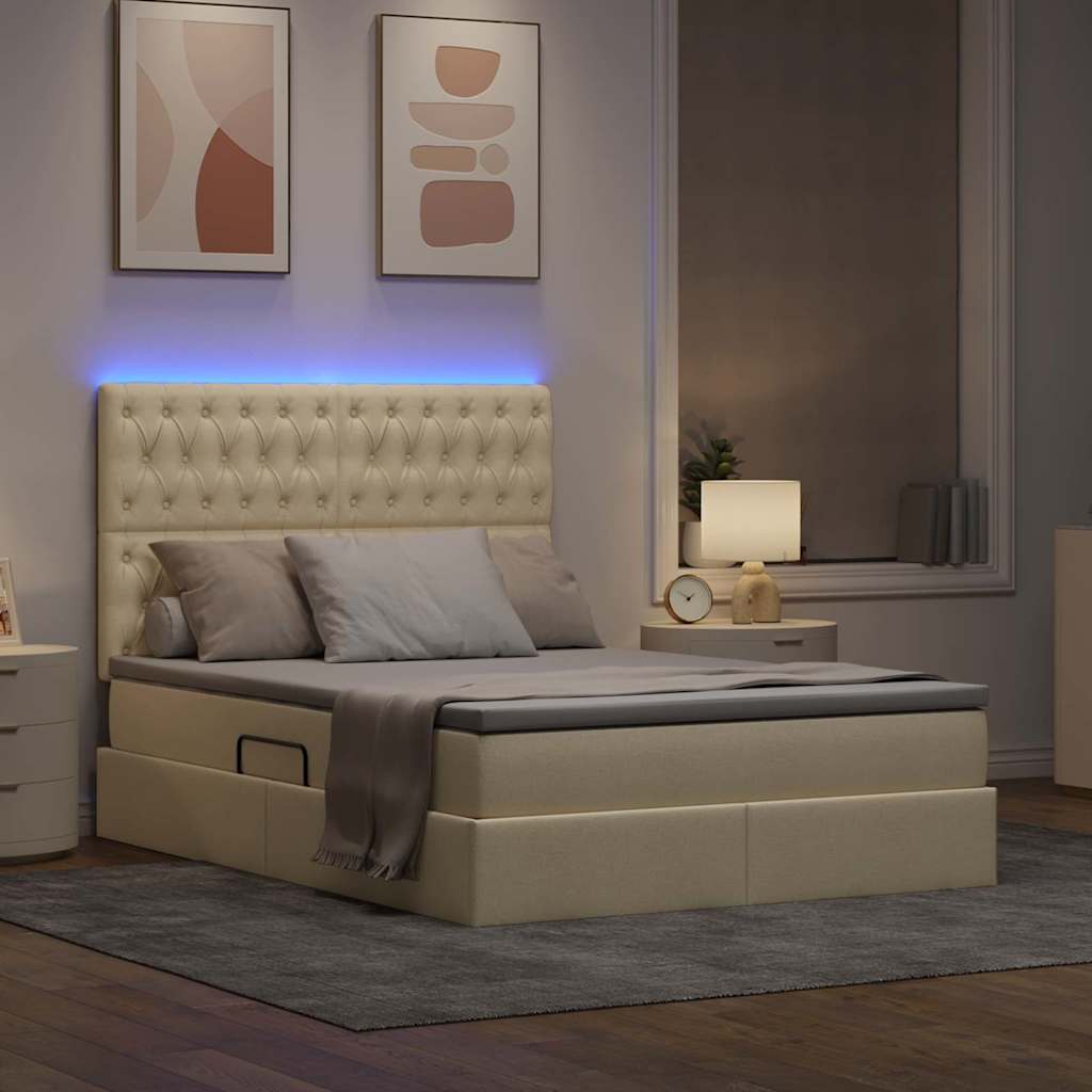 Letto con contenitore LED e materasso Crema 140 x 190 cm | homemem39