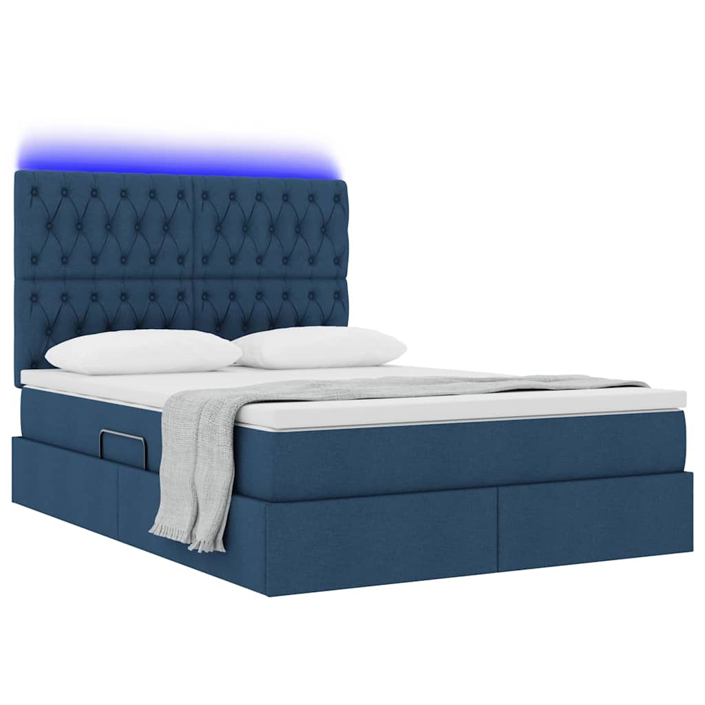 Letto con contenitore e LED Blu 140 x 190 cm Poliestere