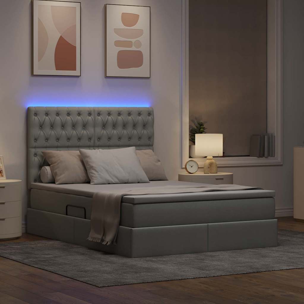 Letto con contenitore e LED Grigio chiaro 140 x 200 cm