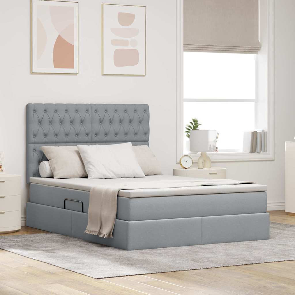 Letto con contenitore e LED Grigio chiaro 140 x 200 cm