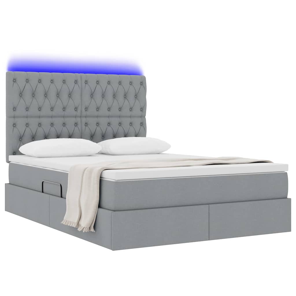 Letto con contenitore e LED Grigio chiaro 140 x 200 cm