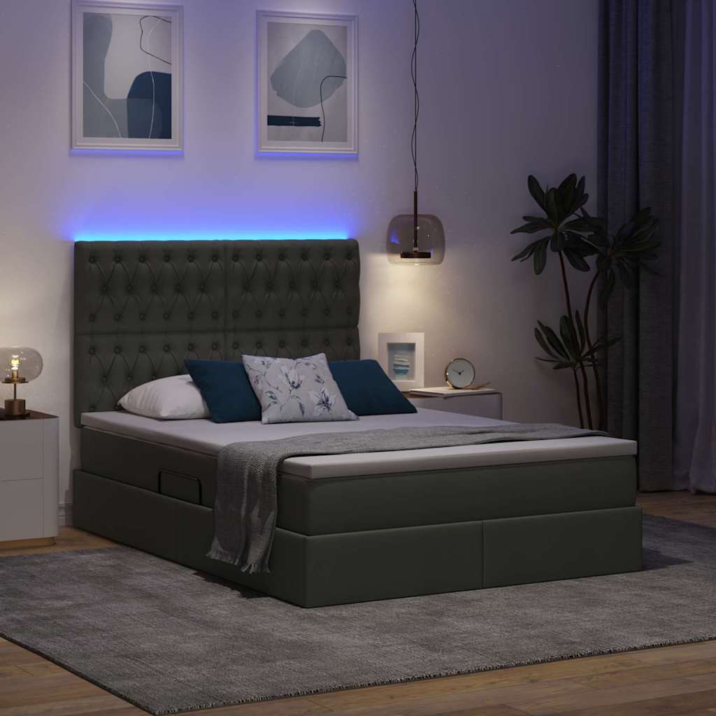 Letto con contenitore LED e materasso Grigio Scuro 140 x 200 cm | homemem39