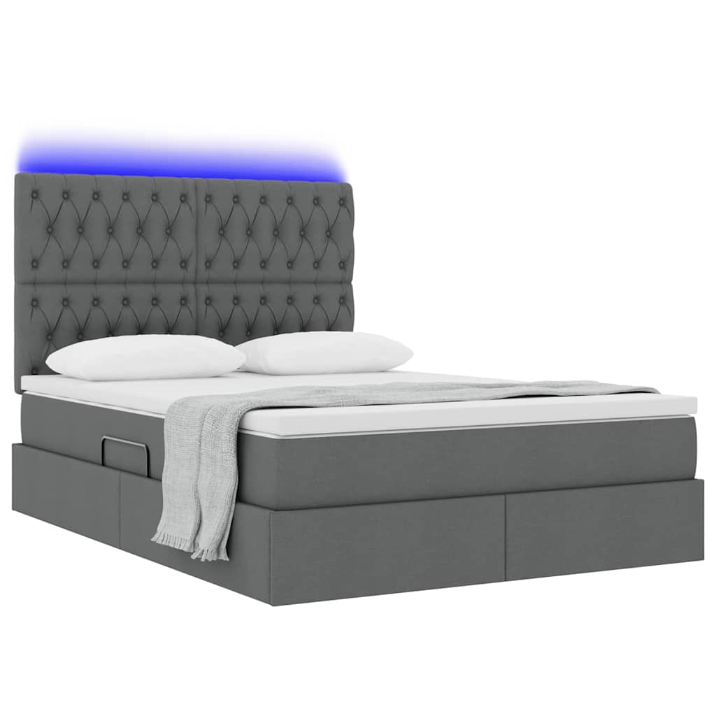 Letto con contenitore e LED Grigio scuro 140 x 200 cm
