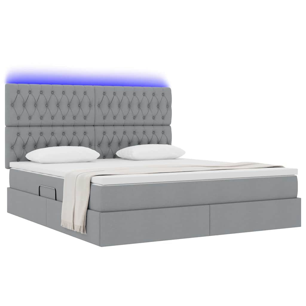 Letto con contenitore e LED Grigio chiaro 180 x 200 cm