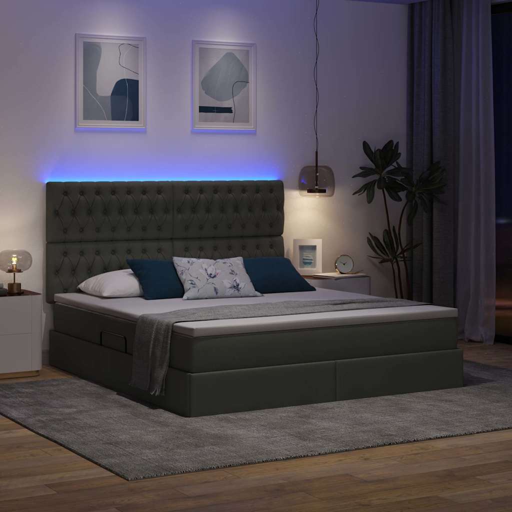 Letto con contenitore e LED Grigio scuro 180 x 200 cm