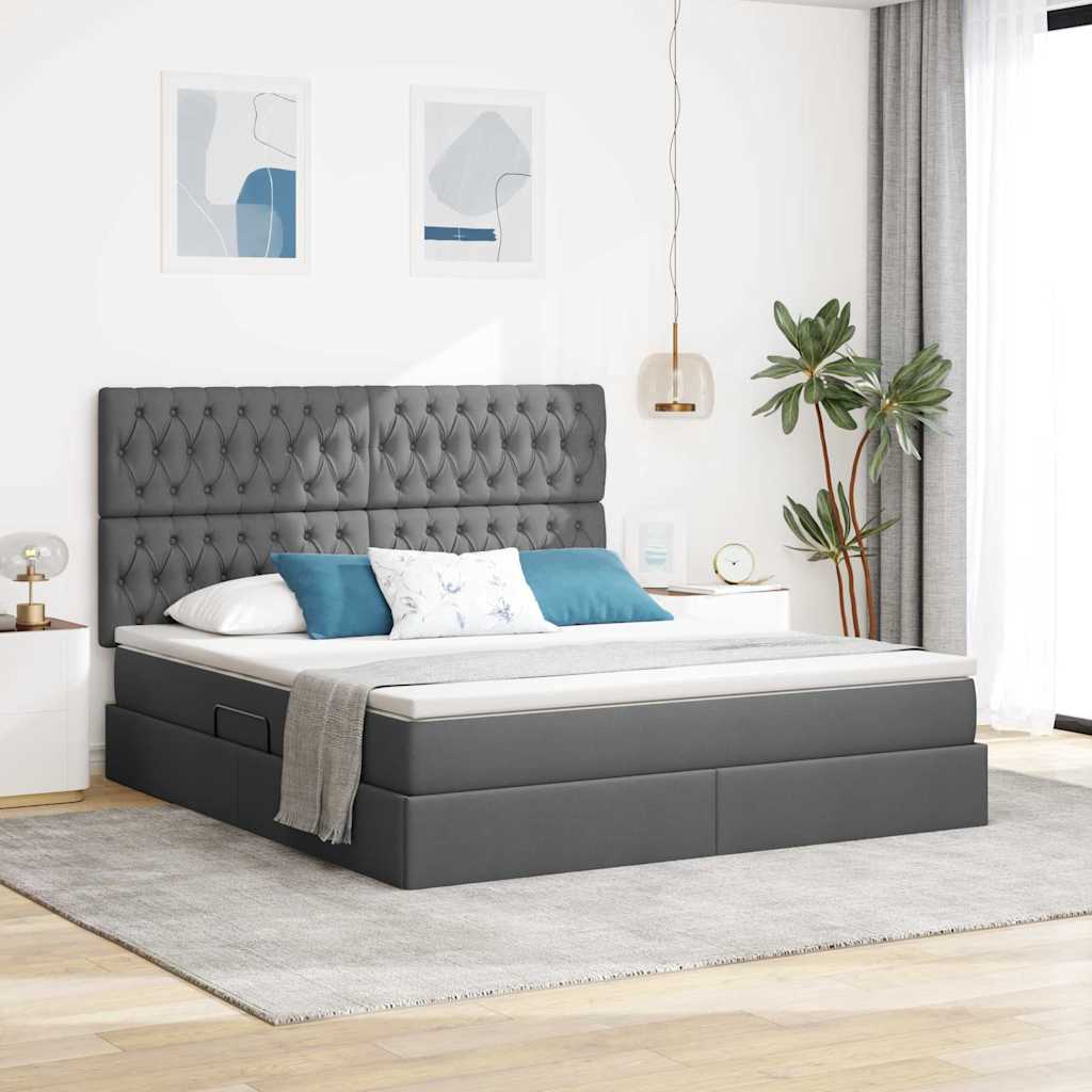 Letto con contenitore e LED Grigio scuro 180 x 200 cm