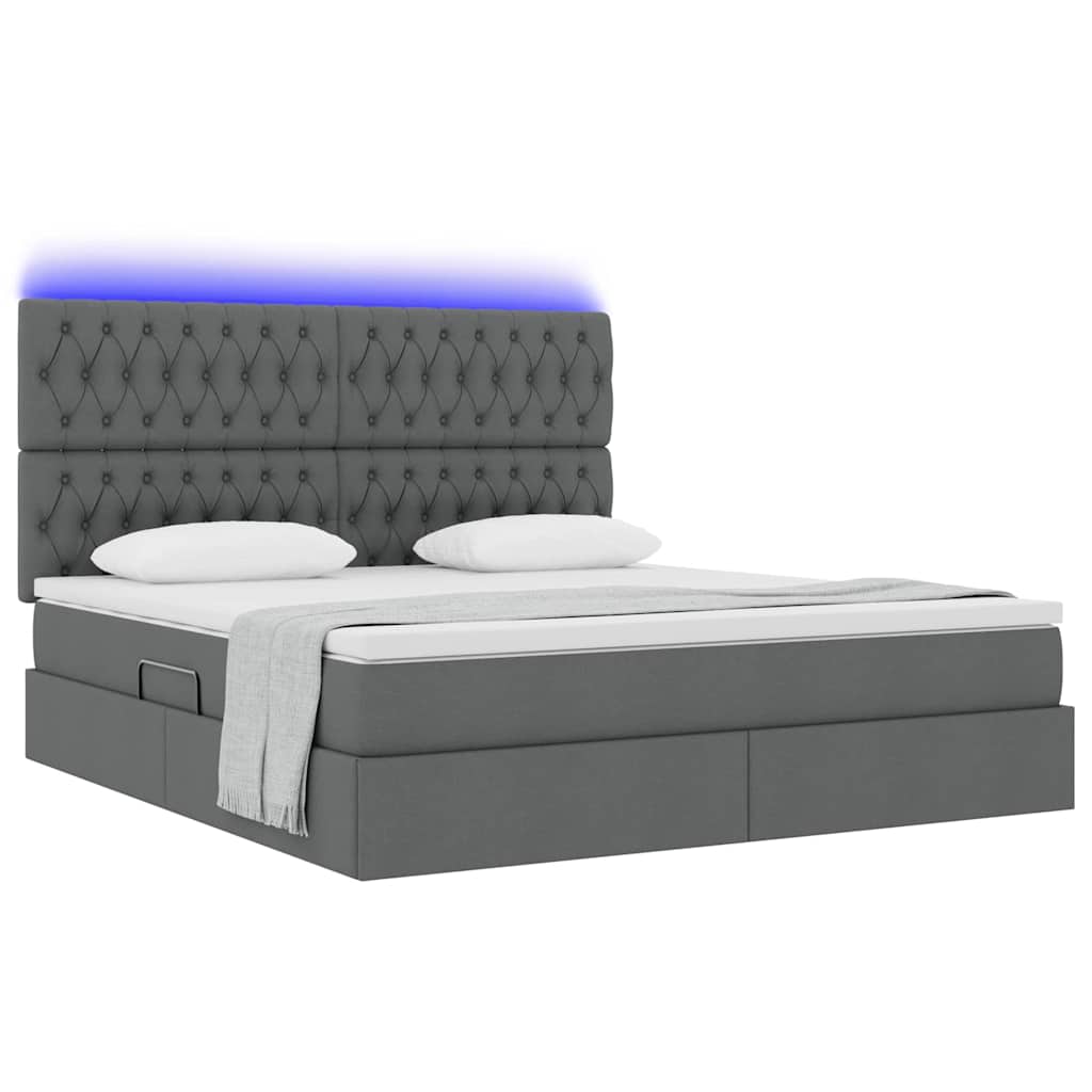 Letto con contenitore e LED Grigio scuro 180 x 200 cm