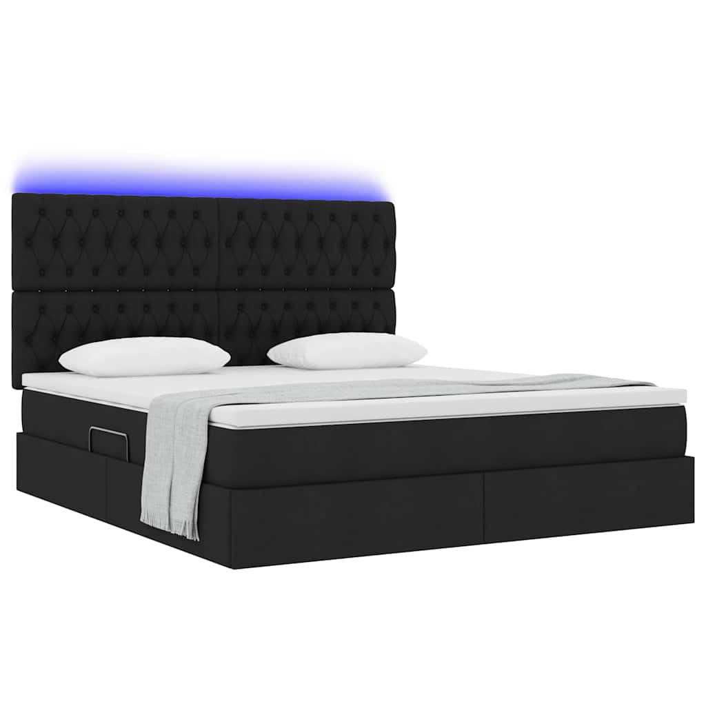 Letto con contenitore e LED Nero 180 x 200 cm Poliestere