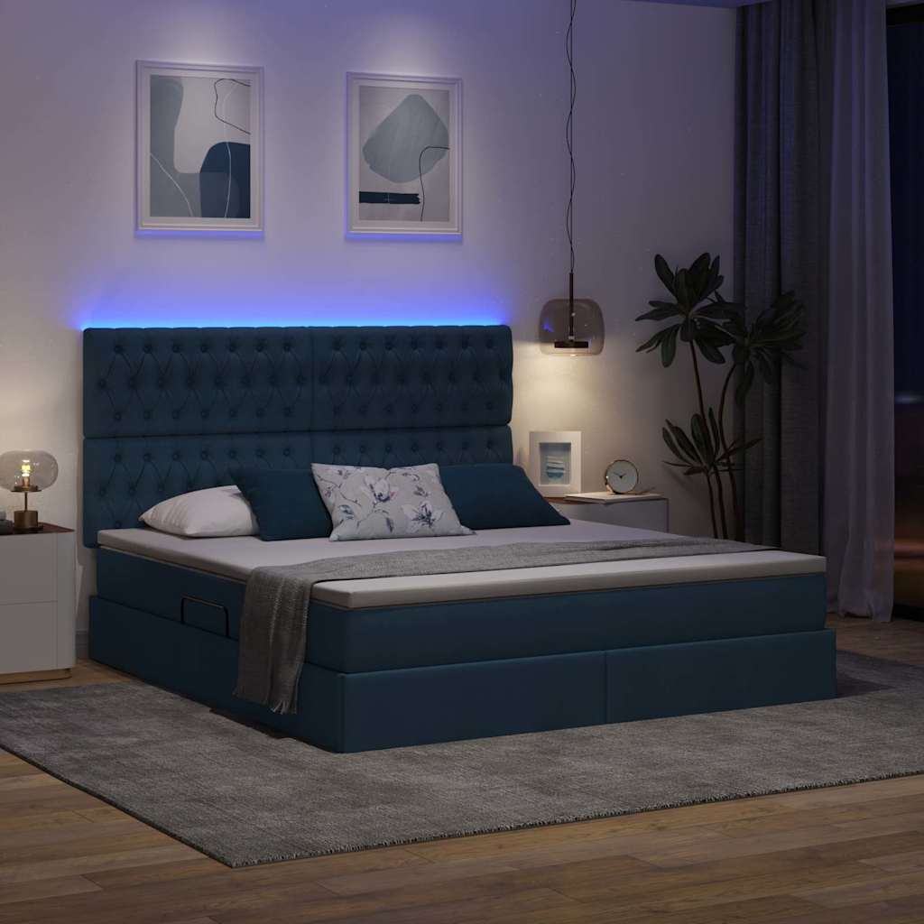 Letto con contenitore LED e materasso Blu 180 x 200 cm Tessuto | homemem39