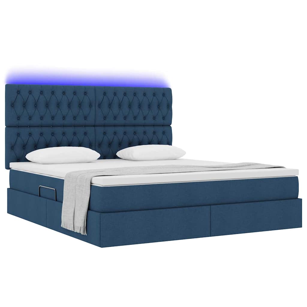 Letto con contenitore LED e materasso Blu 180 x 200 cm Tessuto | homemem39