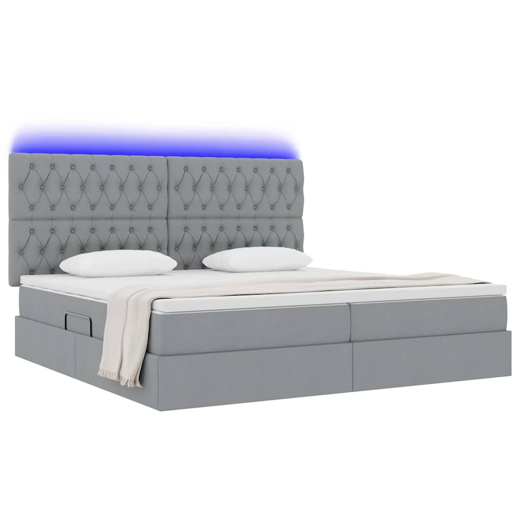 Letto con contenitore e LED Grigio chiaro 200 x 200 cm