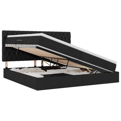 Letto con contenitore e LED Nero 200 x 200 cm Poliestere