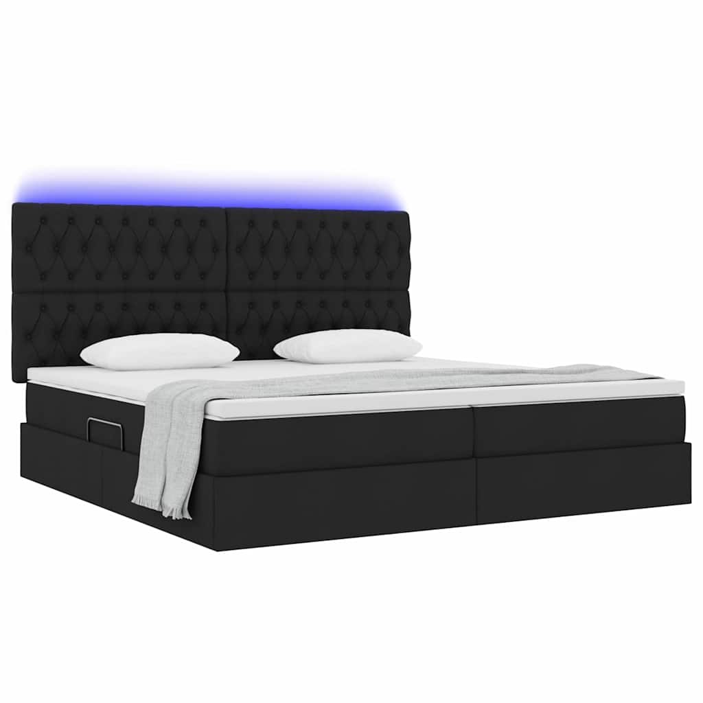 Letto con contenitore LED e materasso Nero 200 x 200 cm Tessuto | homemem39