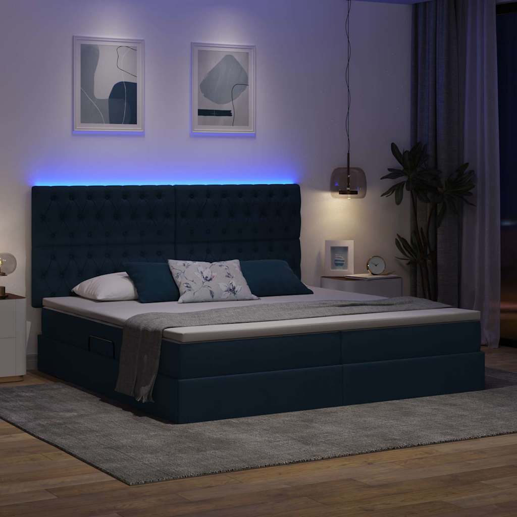 Letto con contenitore LED e materasso Blu 200 x 200 cm Tessuto | homemem39