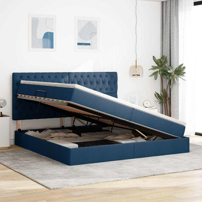 Letto con contenitore LED e materasso Blu 200 x 200 cm Tessuto | homemem39