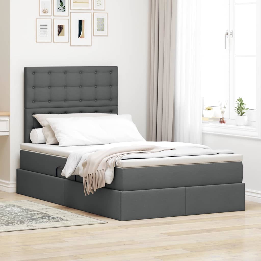 Letto con contenitore e LED Grigio scuro 120 x 200 cm
