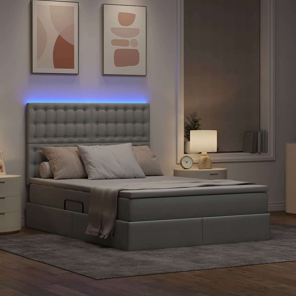 Letto con contenitore e LED Grigio chiaro 140 x 200 cm